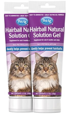 PetAg Hairball Natural Solution Gel Supplement for Cats - 3.5 oz, Pack of 2 - Helps Prevent and Reduce Hairballs in Cats 6 Months and Older - Petrolatum Free