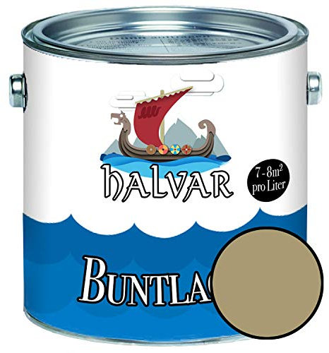 Halvar Barniz de color para madera y metal mate amarillo RAL 1000 – 1037 para madera, para interior y exterior, resistente a la intemperie y protección de larga duración perfecta (1 L, RAL 1020)