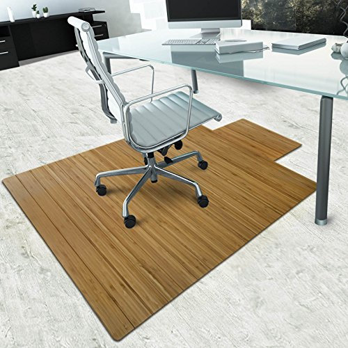 Bamboo floor protection mat for hard floors and carpets, with felt lining, rubber nubs for a firm hold, made of natural bamboo, 2 colours (90 x 120 cm, light - with lip)