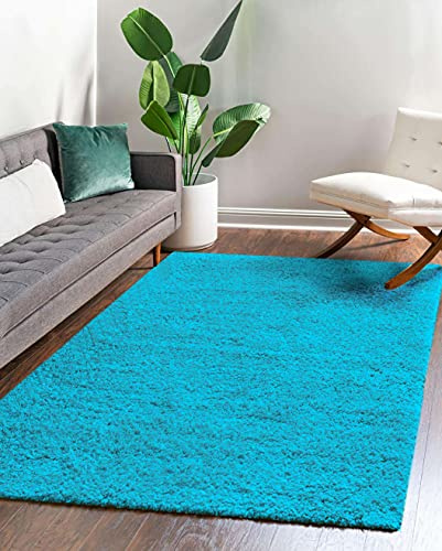 Shaggy Teppich Einfarbig - Langflor Hochflor 3 cm - Modern Teppiche fürs Wohnzimmer Schlafzimmer Esszimmer jeden Raum - Rechteckig Viele Farben & Größe - Türkis Blau 140 x 200 cm