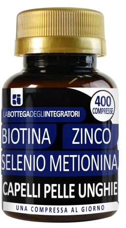 Biotina Zinco Selenio Metionina 400 Compresse 1 al giorno | Senza Glutine | non di origine animale | Capelli Unghie Pelle Antiossidante Sistema Immunitario | Alto Dosaggio