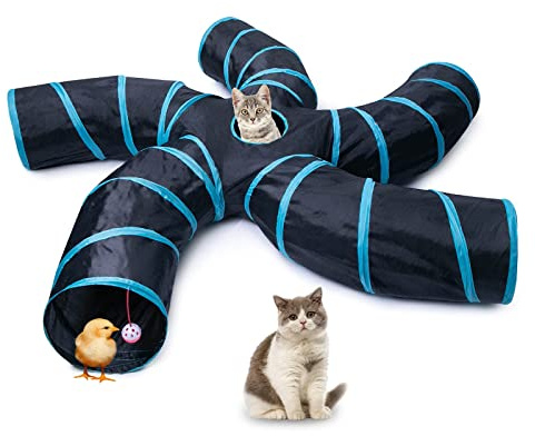 S-Shaped Pet Tunnels, Interactive Cat Play Tent Maze with Balls - 5-Way for Indoor Cats, Kittens, Puppies, Rabbits, Guinea Pigs