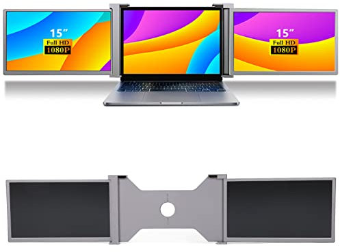Portable Monitor for Laptop, 15Inch FHD 1080P IPS Display Screen Folding Dual Extender Screen with Retractable Stand for PC Mobile Phones(Space Gray)