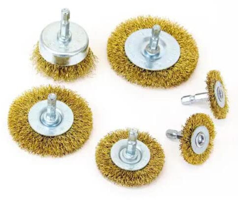 Garden Mile 6pc Wire Wheel and Cup Brush Set - Rotary Power Drill Rust Paint Remover Wire Brush Brass Plated Wire Drill Brush Easy Access Decking Brush Use for Car, Garage, Office and Kitchen
