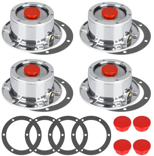 CheeMuii 343-4009 Trailer Hub Cap 4 PCS 3434009 Aluminum Hubcaps for Trailer Axle with Extra 4 PCS Rubber Plugs and Gaskets Replaces Stemco 343-4009