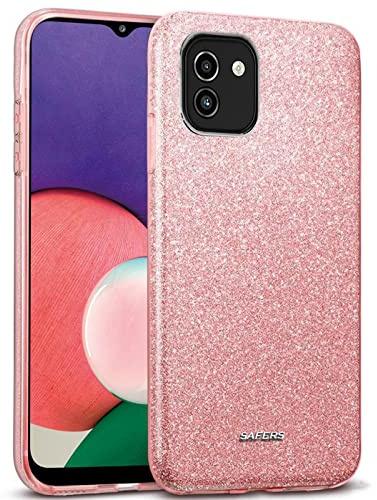 Verco Schutzhülle für Samsung Galaxy A03 Case, Glitzer Motiv Handyhülle für Samsung A03 Hülle Silikon TPU Cover, Rosè