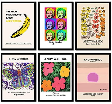 The Wall Gallery Stampe Artistiche 6 Pezzi Set di Poster A4 Andy Warhol Immagini Vintage/Rétro per la Decorazione del Soggiorno