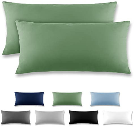 REDKEY Kissenbezug 40x80 cm - 2er Set Kopfkissenbezug - Mikrofaser Kissenhülle für Kissen, Kopfkissenbezüge mit Laschenvershluss, 40 x 80 Pillow Case - Rasen grün