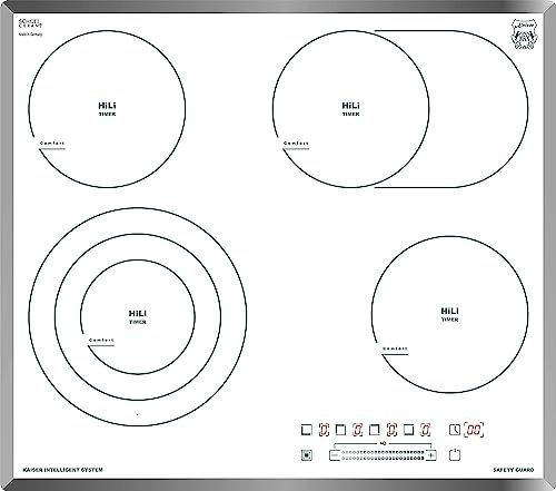 Kaiser Weißes Glaskeramik Kochfeld 60 cm KCT 6715 F W mit 4 HighLight Kochzonen, Dreikreiskochzone, Bräterkochzone, Power-Slide, Funktionsdisplay, Safety Guard, Autark Einbau Herd ohne Rahmen