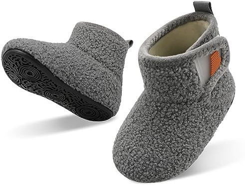 JOINFREE Toddlers Boys Indoor Slippers Winter Shoes for Baby Girls Boys House Cute Booties Toddler Girls Slippers Grey 6/6.5 UK Child 24-25 EU