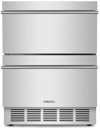 ORYMUSE Outdoor Drawer Refrigerator, 24 Inch Undercounter Beverage Cooler Fridge with Stainless Steel Seamless Door Can Hold 154 Cans w/Powerful Cooling Compressor for Kitchen and Commercial