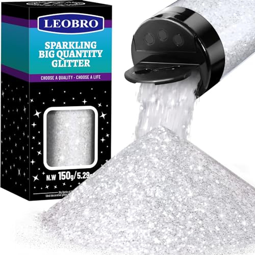 LEOBRO White Glitter, 150G/5.29OZ Christmas Glitter for Crafts, Clear Festival Snow Craft Flakes Sparkles Resin Arts Crafts Tumbler Decor, 1/24'' (LL-Z-239)