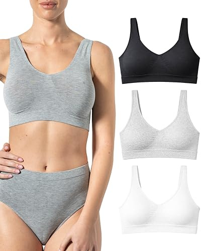 Risalti Sujetador Mujer de Bambú con Hombros Anchos - Pack 3 Piezas Sin Aros, Apoyo Ligero, Más Suave Que el Deportivo, Sin Costuras - Made In Italy