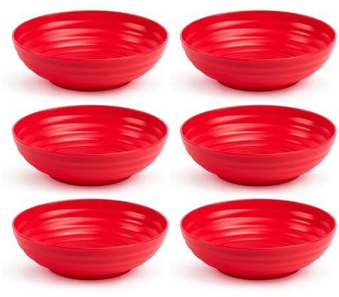 Acan Tradineur - Pack de 6 Platos Hondo Decorativo para Navidad – Reutilizable - Fabricado en España - Capacidad 900 ml - Ø 19 x 5,5 cm - Color Granate