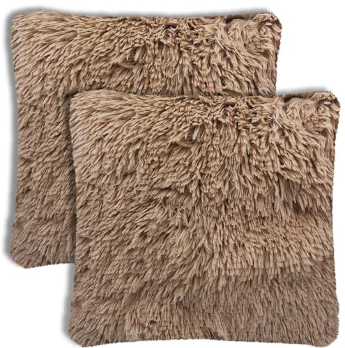 Leanbe Kissen Künstlich Pelz Sofakissen Dekorative Dekokissen Kuschelkissen Plüschkissen Kuschelig Couchkissen Superweich Kissen Flauschig Kissen für Sofa Beige, 40x40cm 2 Stck.