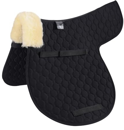 Merauno Cuscino da sella in vera pelliccia di agnello e cuscino multiuso con vera pelliccia di agnello e cotone trapuntato, corona in pelliccia di agnello anteriore, (VSS (Versatility), nero con