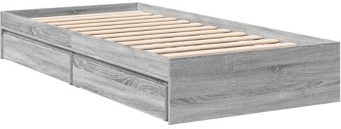 vidaXL Bettgestell, Bett mit Schubladen für Schlafzimmer, Bettrahmen mit Lattenrost, Schlafzimmerbett Einzelbett, Grau Sonoma 90x200cm Holzwerkstoff