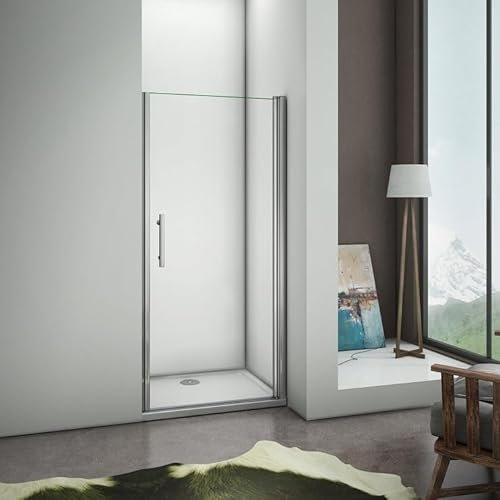 Porte de douche pivotante 76cm en 6mm verre anticalcaire Installation en niche Hauteur 187cm, profilé en chromé