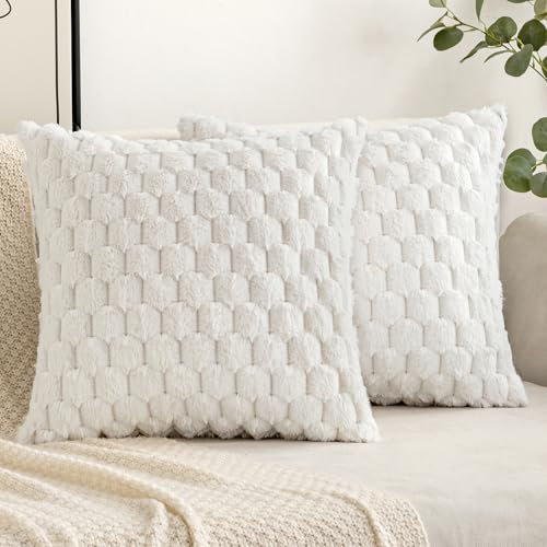 MIULEE Weihnachten 2er Set Kunstpelz Kissenbezüge Dekorative Plüsch Kissenhüllen Weich Sofakissen Dekokissen für Sofa Schlafzimmer Kissen 40x40 cm Weiß