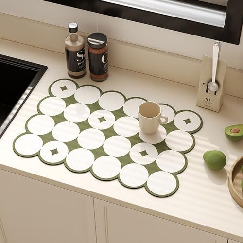 Odot Tappetino Scolapiatti, Stile Moderno Tappetino Scolapiatti Assorbente Tappetino Assorbente Cucina Asciugatura Rapida, Tappetino Macchina Caffe Antiscivolo (Verde Salvia,30x40cm)