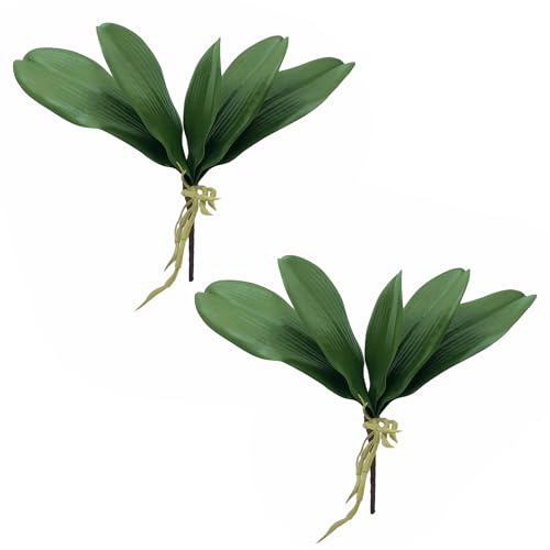 M2cbridge Artificial Green Orchid Leaves Phalaenopsis Stems Real Touch for Flowers Arrangements Pot Decor (9,2pcs)