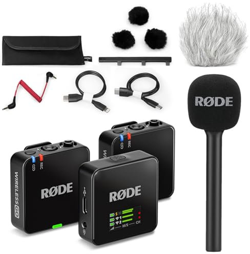 Rode Wireless GO Gen 3 Wireless 2-Channel Microphone Radio System with Interview GO Hand Adapter and Keepdrum Fur Wind Protection