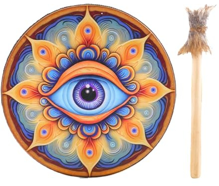 Drum Chamán Hecho A Mano - Drum De Mano Chamánica De Madera Con Baqueta, Instrumento De Percusión Tradicional | Tambor De Curación De Sonido, Tambor De Meditación, Tambor Ritual Espiritual, Tambor De