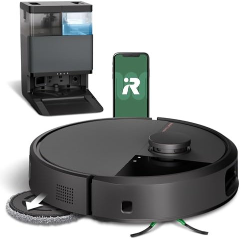 iRobot Roomba Plus 505 Combo Robot + AutoWash - Base Multifonction - Lavage et séchage à l'air Chaud des lingettes - PrecisionVision IA - LiDAR Clearview Pro - 75 Jours d'autovidage - Noir