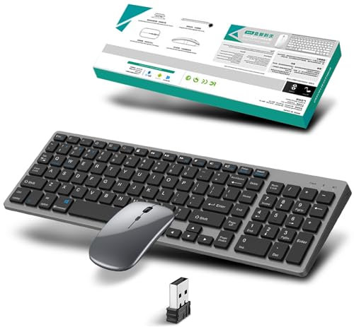 Wireless Keyboard and Mouse Set 2.4Ghz & Bluetooth,Rechargeable Portable Compact Silent Multi-Device Computer Keyboard and Mouse Combos with Numeric Keypad for Mac,Microsoft,PC,Laptop,iPad,Flat