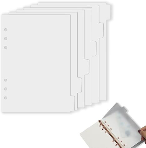 6 Stück Trennblätter A5,Ordner Trennblätter,6 Löcher Register A5,Kunststoff Mattierter Weiß Index Teiler für Ringbuch Notizbuch Planer - 21x14.8cm