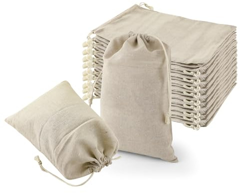 WENLISELL 40 PCS Small Cotton Drawstring Bags, 15x20cm Cotton Muslin Bag, Reusable Pull String Bags for Candy, Grain, Spice Storage