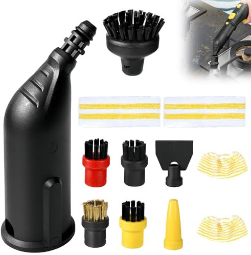 12 Stück Dampfreiniger Zubehö, Rundbürste, Flachbürste, Gebogene Düse, Reinigungstuch-Bezug, Schaberdüse Kompatibel mit Kärcher Dampfreiniger Zubehör SC1 SC2 SC3 SC4 SC5 CTK10 CTK20