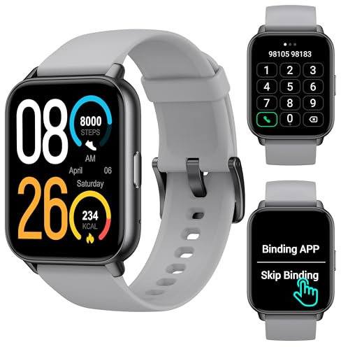 LETSACTIV Smart Watch for Men Women,1.91HD Fitness Trackers, Answer/Make Calls, No App/Phone Needed Pedometers, Fitness Watch with Blood Oxygen Heart Rate Monitor,100+Sports Modes Step Counters,Grey