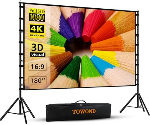 Towond 180 Zoll Leinwand Beamer 160 Grad Betrachtungswinkel 16:9 HD Rear Front, Beamer Leinwand Outdoor mit Stativ und Tragetasche für Home Party Theater Nächte