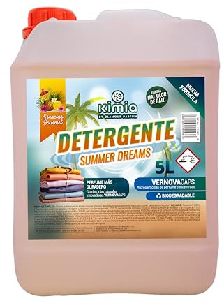 KIMIA - Detergente para Ropa Summer Dreams 5L | con Microcápsulas Perfumantes | Quitamanchas | Adecuado para Ropa Blanca y de Color | Fragancia Intensa | Para Todo Tipo de Tejidos | Limpieza Profunda