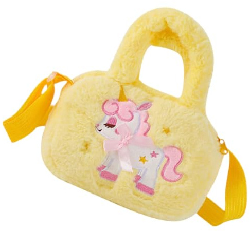 Uonlytech Bolso Cruzado para Pequeños de Peluche Unicornio Amarillo Bandolera Decorativa de Hombro para Niñas Bolso de Mano Infantil para Uso Diario y Excursiones
