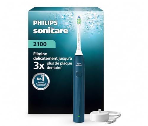 Philips Sonicare Serie 2100 - Spazzolino da denti elettrico sonico, elimina 3 x più piastre, sensore di pressione, SmarTimer & QuadPacer, Blu cobalto (HX4021/04) (Blu marino)