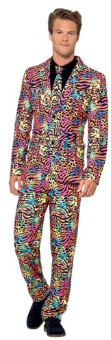 Smiffys Traje fluorescente, Multicolor, con chaqueta, pantalón y corbata Halloween, Carnaval