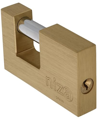 Amig - Candado de seguridad rectangular con barra - Incluye 2 llaves - Latón y arco de Acero tratado - Alta seguridad antirrobo para puertas de camiones, contenedores, obras - Ancho: 75 mm