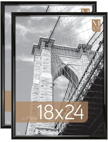 MCS Trendsetter 18x24 Poster Frame Black High-Gloss, Vertical & Horizontal Wall Hanging Large Picture Frame for Photos, Posters & Art Prints (2-Pack)