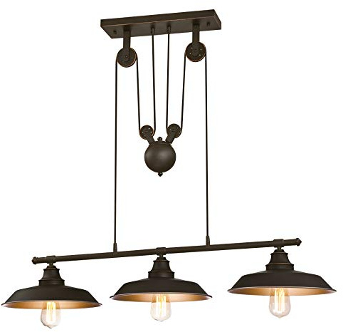 Westinghouse Three-Light Indoor Island Pulley Pendant Poleas, Bronce Aceitado, Lámpara de techo colgante con 3 luces