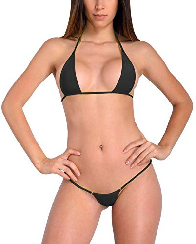 EVAbaby Women Micro G-String Bikini 2 Piece Swimsuit Sheer Extreme Mini Thong Set Bathing Suit Swimwear