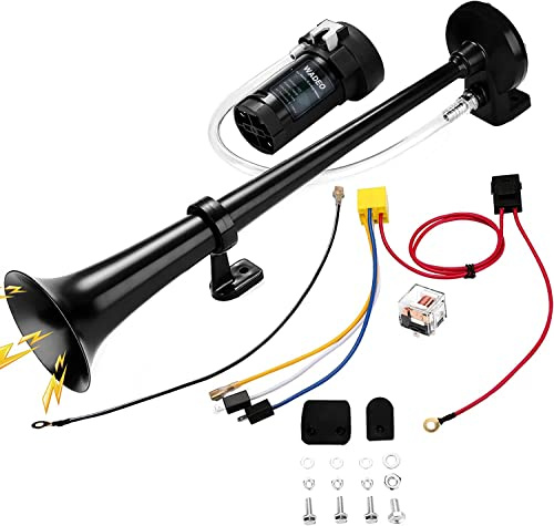 WADEO 12V 150db 18-Tums Tryckluftstuta Med Kompressor för Bilar, Båtar, Lastbilar, Tåg, Skåpbilar Och Motorcyklar (Svart)
