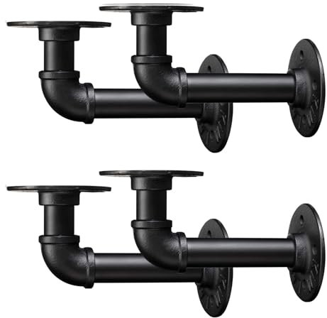 BEJOY 4 Stück Industrielle Regalhalterung 15 x 8 cm, Vintage Schwarzes Eisen Wandhalterung Regalhalter Halterung, Rustikales Rohrregal für Zuhause, Schwarz