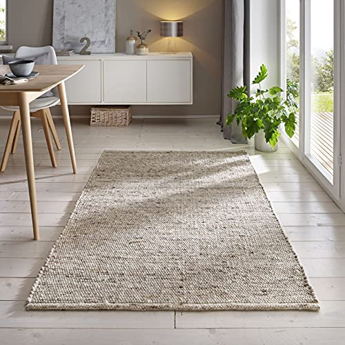 Taracarpet Gewalkter Handwebteppich Helsinki aus hochwertiger Schurwolle hergestellt in der EU fürs Wohnzimmer, Esszimmer, Schlafzimmer und die Küche geeignet 090x160 cm Sand