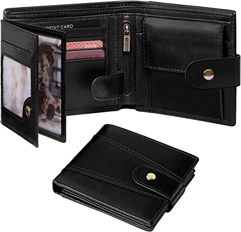 GSG SINCE 1998 Men's Wallets Cowhide Leather Multi-Functional RFID Blocking Wallet with 17 Credit Card Slots, 2 Banknote Compartments, 2 ID Windows, 1 Coin Pocket Black