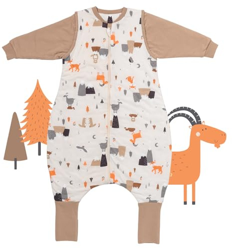 schlummersack Slumbersac Sacco nanna con piedini bambini 2.5 Tog 90 cm Animali di montagna I Sacco nanna con gambe per dimensione del corpo 90-100 cm | Sacco nanna maniche rimovibili