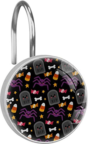 Ganci per tenda da doccia con ragno di Halloween, anelli neri, ganci per doccia per bagno, tende da doccia, set di 12 ganci