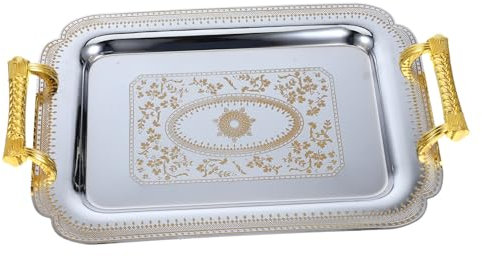 Cabilock 1 Stück Haus Abendessen Küche Tisch Teller Mittagessen Servieren Süßigkeiten mit cm Golden Getränke Kaffee Tablett Brotteller: Rechteckiger Griff Parteien Holz Getrocknet