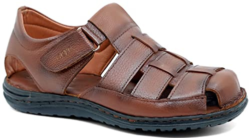 Lusco men`s real leather strap outdoor beach summer closed toe comfort fisherman sandals (Tan, UK Footwear Size System, Adult, Men, Numeric, Medium, 9)